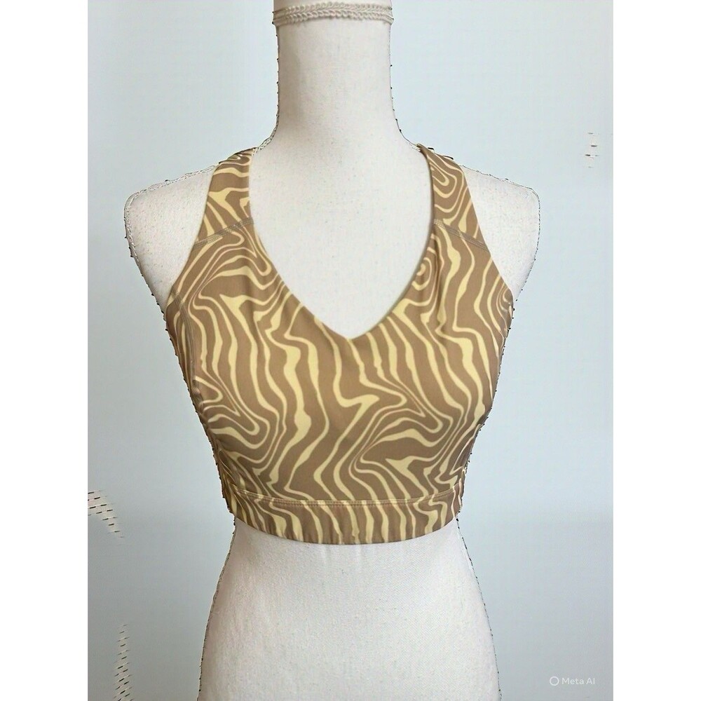Outdoor Voices Women's L/XL D Cup Pampas Swirl Bra Beige Logo Straps